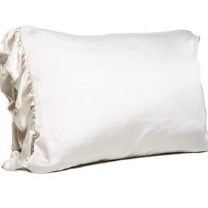 Set of Bella IL FIORE Soft Pink Ruffled Standard Silky 2 Pillowcases